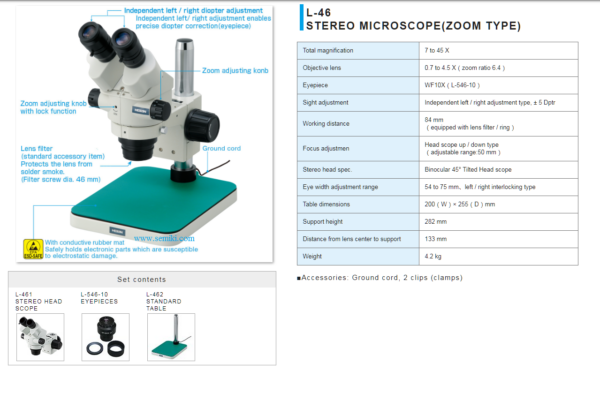 HOZAN L-46 kính hiển vi soi nổi chống tĩnh điện 7X ~ 45 X - Image 3