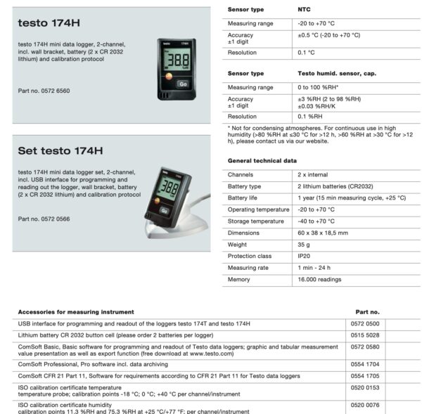 Máy Đo Ghi Nhiệt Độ, Độ Ẩm TESTO 174H (-20 ~ +70 °C) - Hình ảnh 4