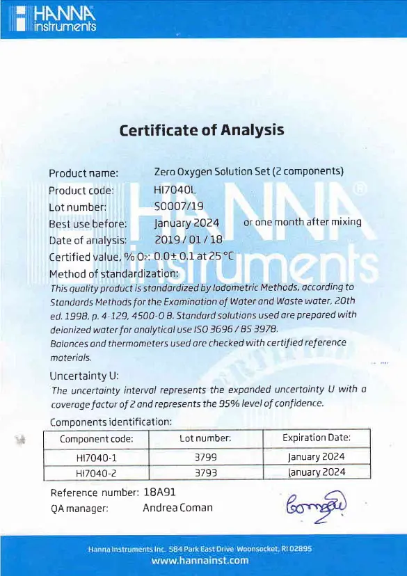 Zero oxygen calibration solution, 500mL