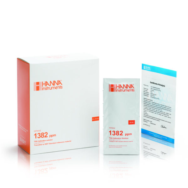 TDS 校正液 1382 mg/L (ppm)、20 mL パケット 25 個 HI70032P