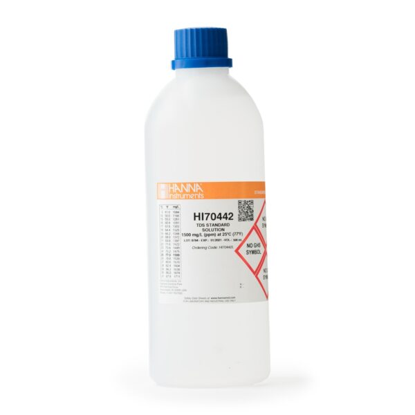 TDS 校正液 1500 mg/L (ppm)、1 リットルボトル HI70442/1L