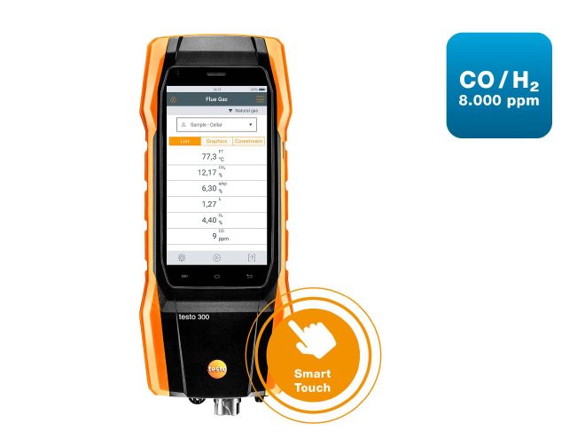 testo 300 排気ガスメーター (O2、CO、H2 最大 8000ppm 補正)