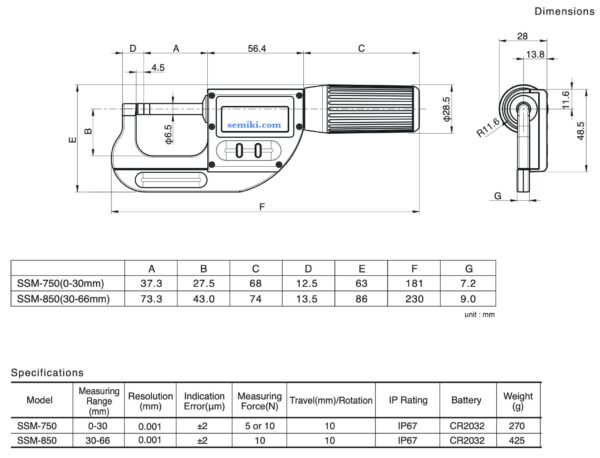 TECLOCK SSM-750, SSM-850 thước panme điện tử xuất dữ liệu không dây - 画像 (2)