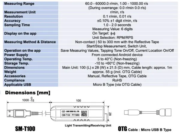 LINE SEIKI SM-T10 thiết bị đo tốc độ vòng quay kết nối điện thoại - Image 3