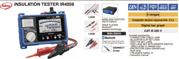 HIOKI IR4059 thiết bị đo điện trở cách điện CAT III 600 V kèm buetooth - 画像 (2)