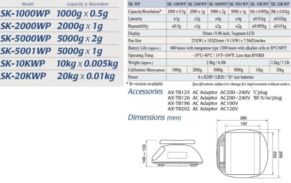 A&D Bench Scales SK-5000WP cân thực phẩm chống nước 5000g x1g - Image 3
