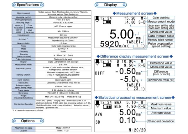 JFE TI-100K máy đo độ dày vật liệu bằng đầu dò siêu âm 0.8mm-80mm - 画像 (4)