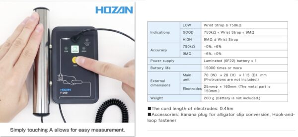 HOZAN F-209 thiết bị kiểm tra điện trở chức năng dây đeo cổ tay - Image 3