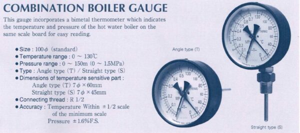YAMAMOTO KEIKI Combination boiler gauge nhiệt kế lưỡng kim đo nhiệt độ và áp suất nồi hơi - Hình ảnh 2